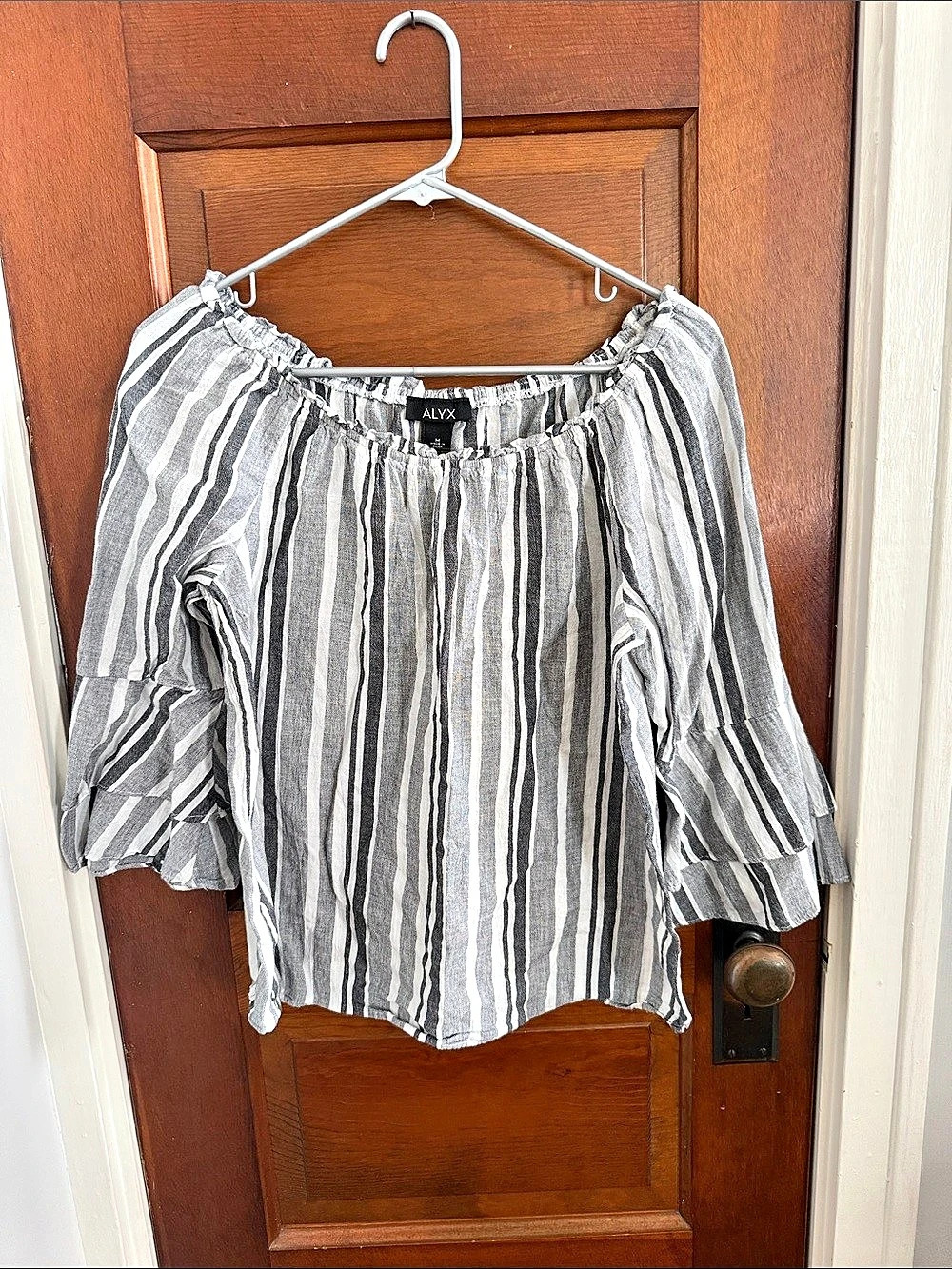 ALYX Striped Blouse in Gray & White Size Medium Like New